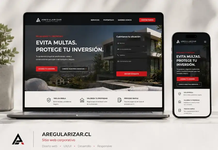 Mockup del sitio web corporativo ARegularizar Arquitectos