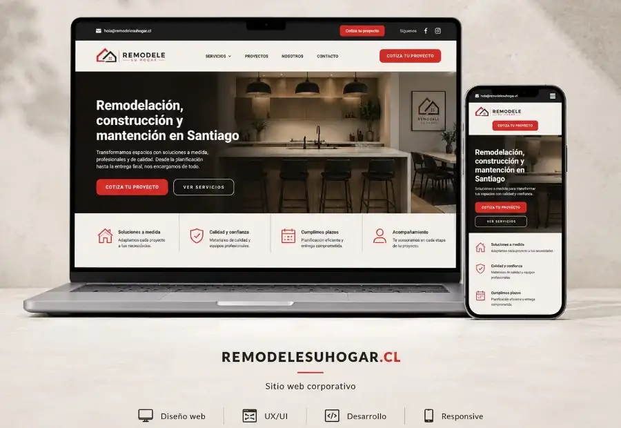 Mockup del sitio web corporativo Remodele su Hogar